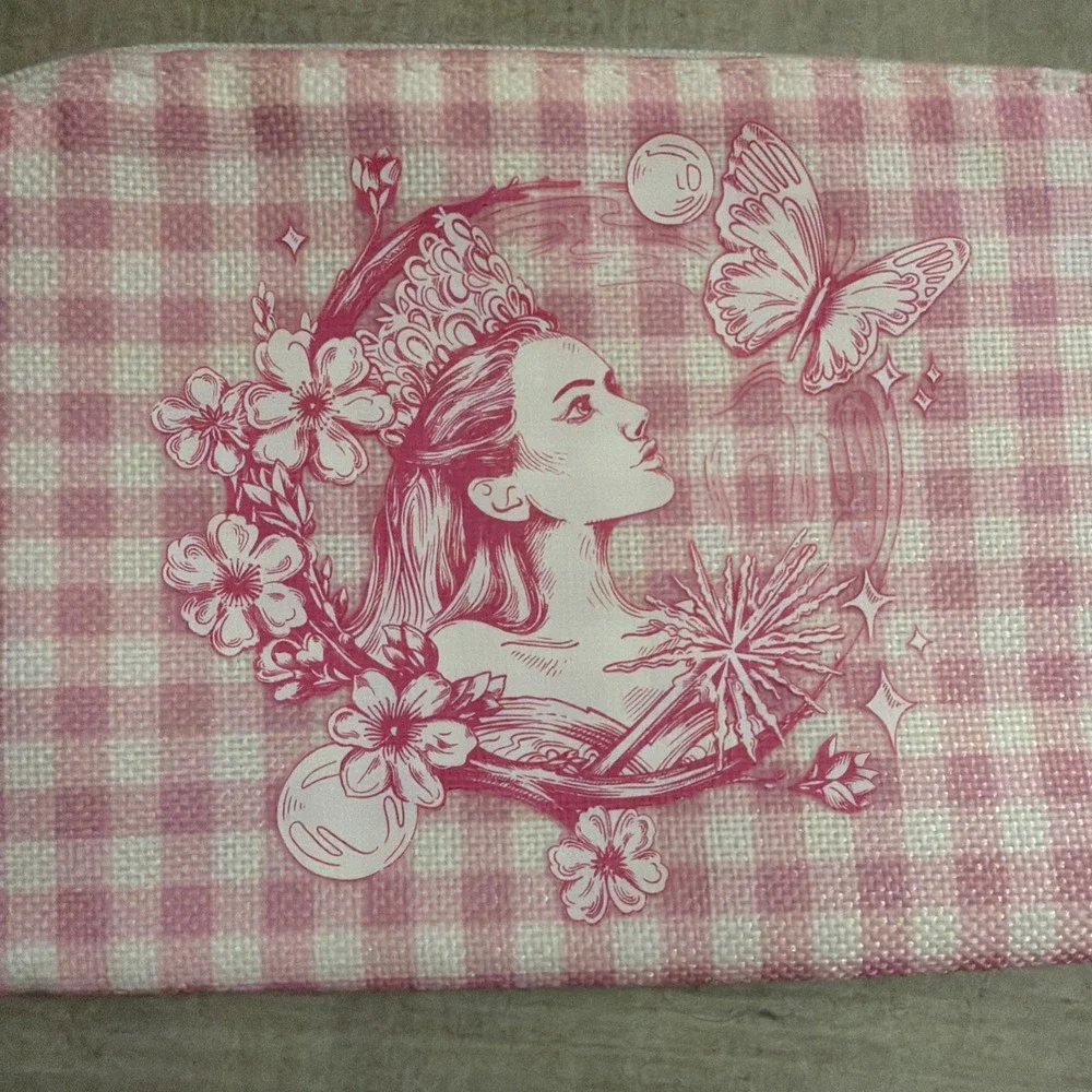 Yoobi Wicked Katie Kime Pencil Case Pink & Green Gingham Pattern Witchy NWT